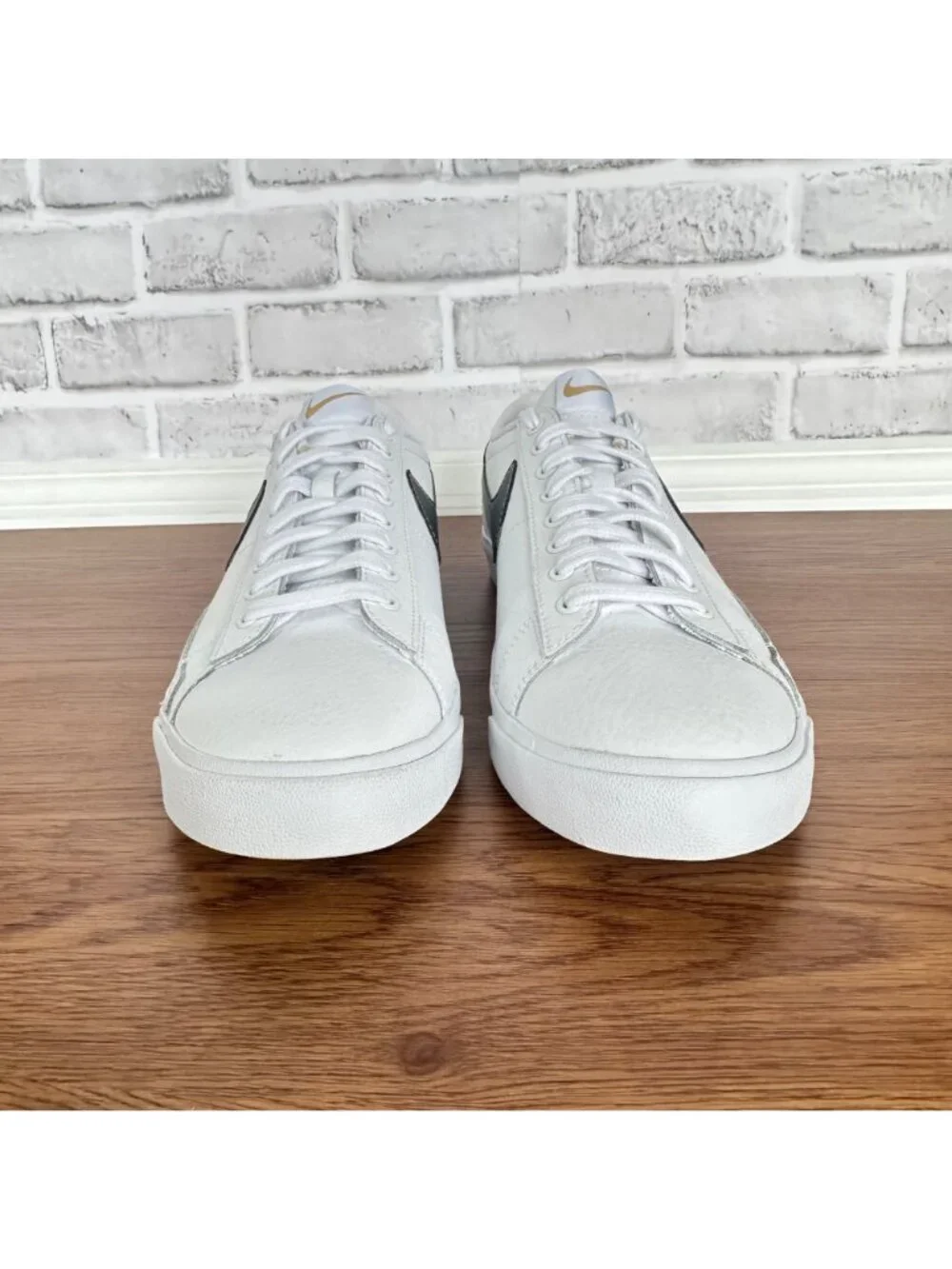 ⭐Nike Blazer Low Premium Sz 10 Mens Shoes White Metallic Gold Sneaker BQ7460-101